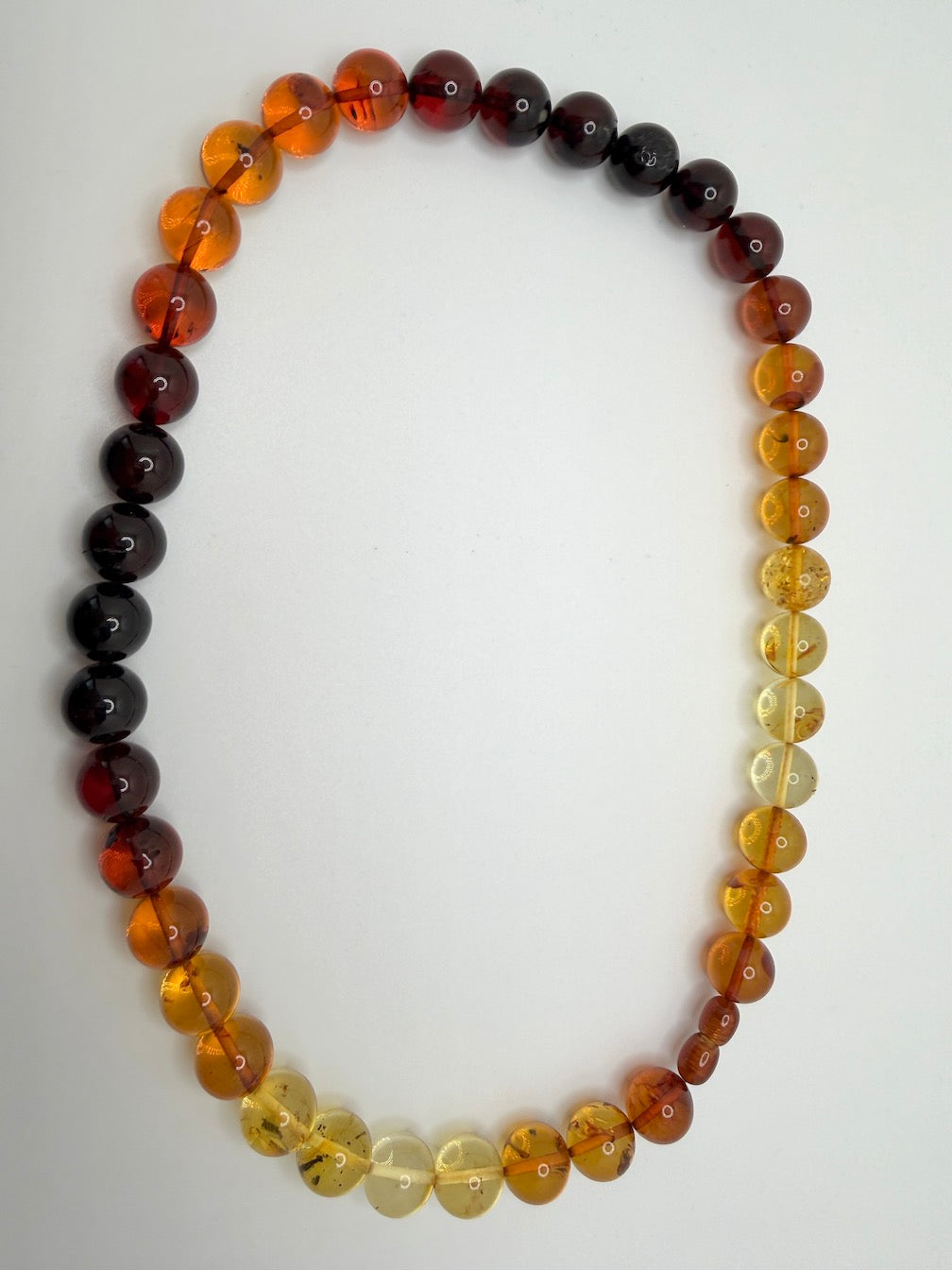 Genuine Baltic Amber Perfect Round Ball Necklace – Graduated Multicolor Rainbow – Handmade in Lithuania