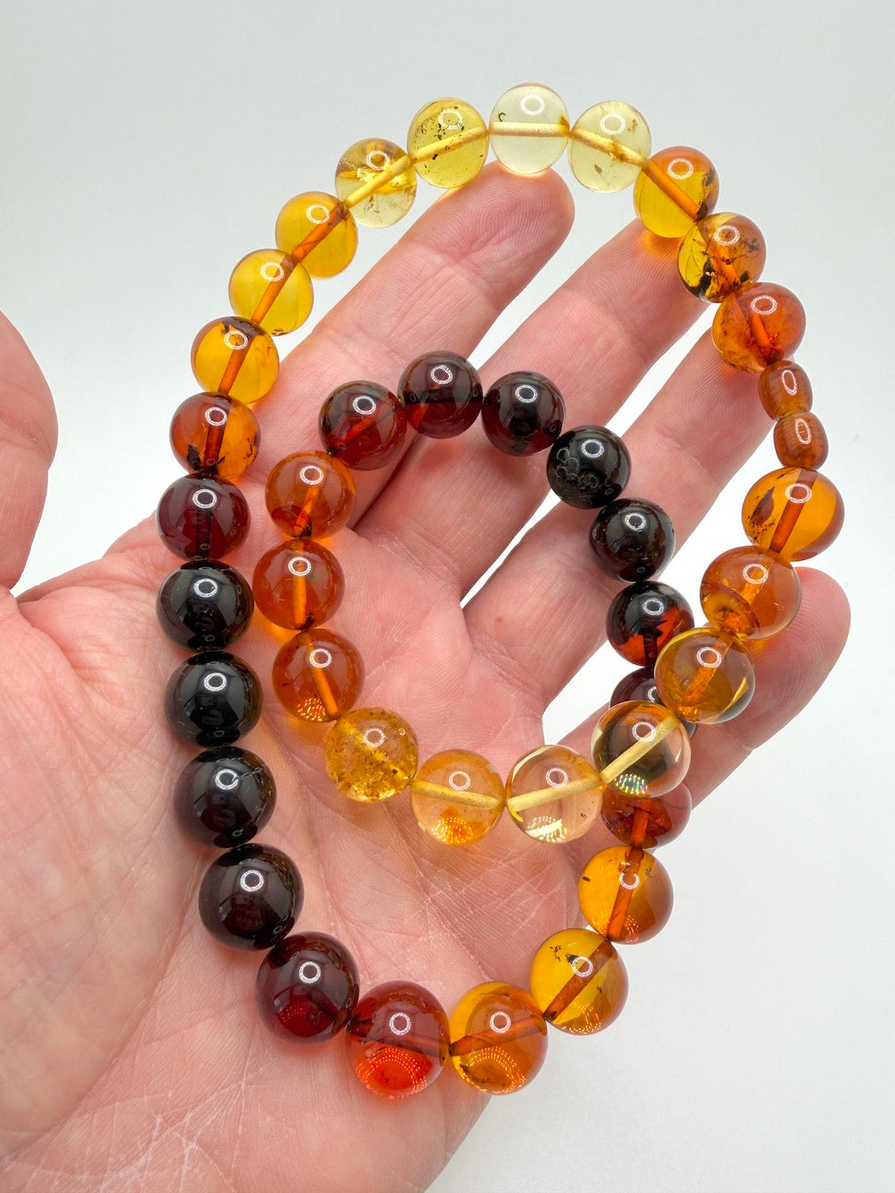 Genuine Baltic Amber Perfect Round Ball Necklace – Graduated Multicolor Rainbow – Handmade in Lithuania