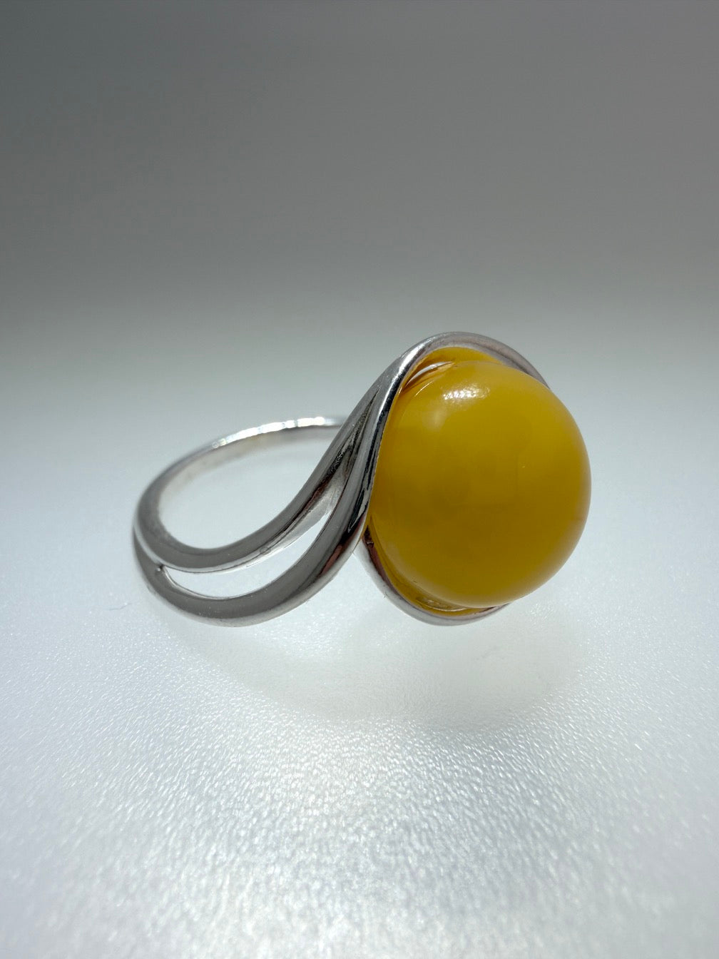 Genuine Baltic Amber Round Butterscotch Ring in Sterling Silver