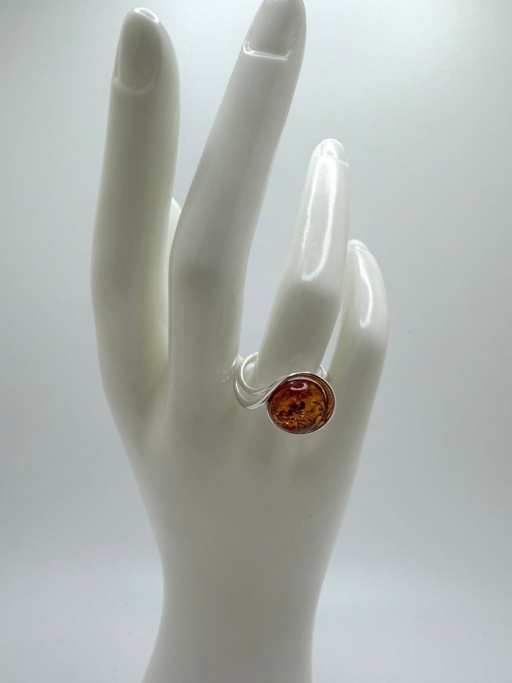 Genuine Baltic Amber Round Cognac Ring in Sterling Silver