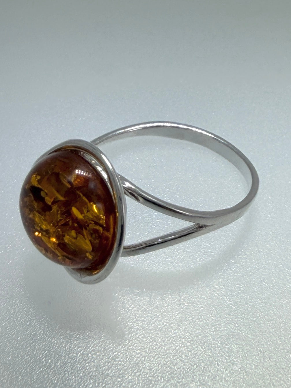 Genuine Baltic Amber Round Cognac Ring in Sterling Silver