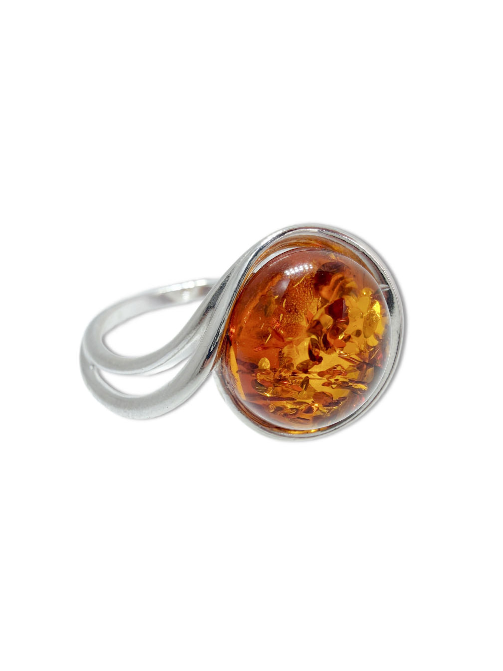 Genuine Baltic Amber Round Cognac Ring in Sterling Silver