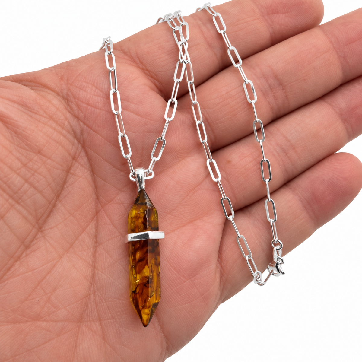Genuine Baltic Amber Spike Pendant Necklace