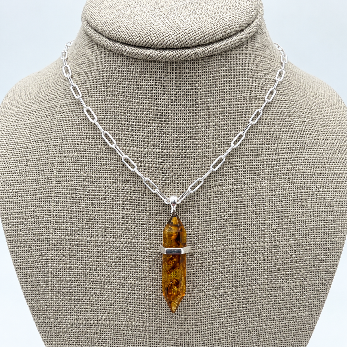 Genuine Baltic Amber Spike Pendant Necklace