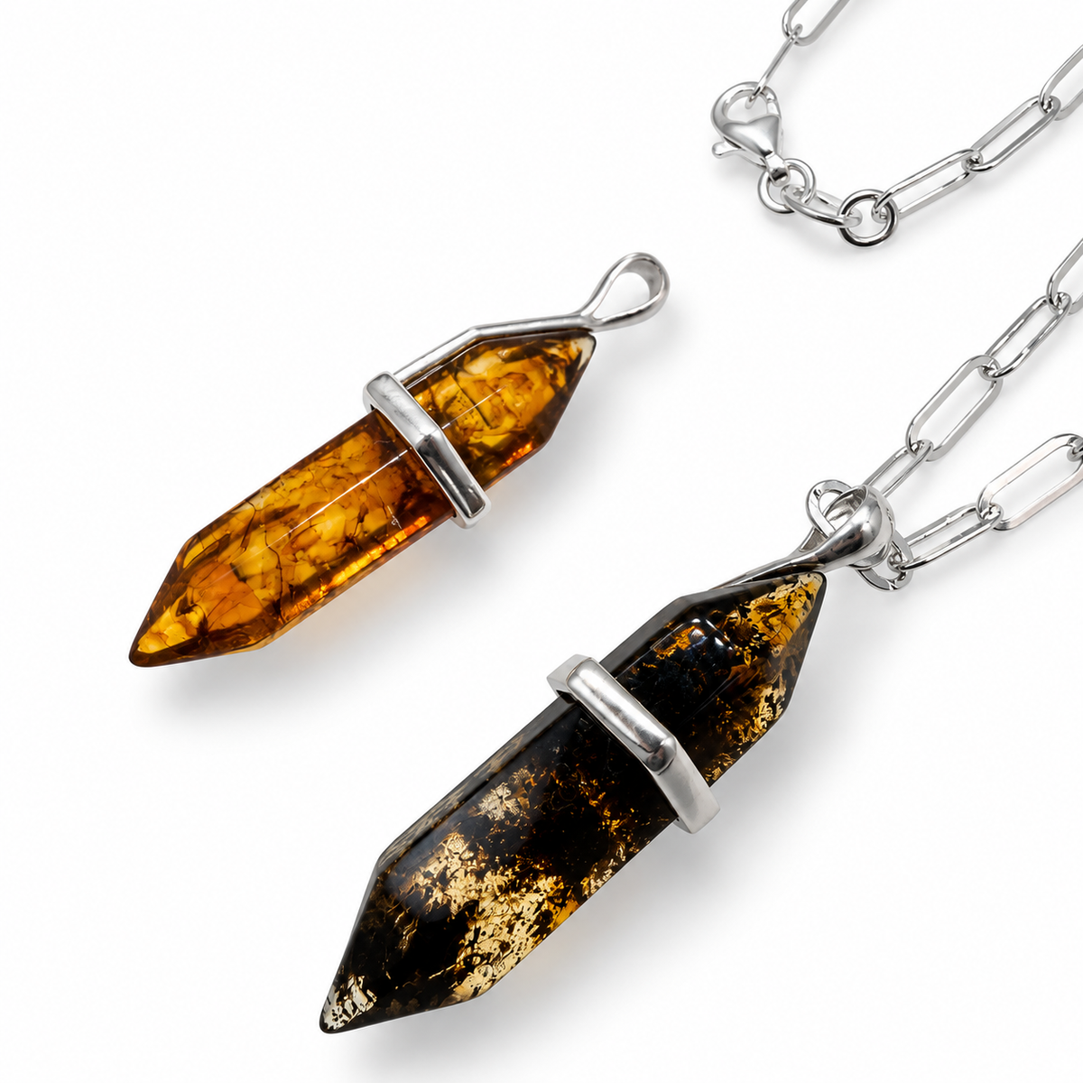 Genuine Baltic Amber Spike Pendant Necklace