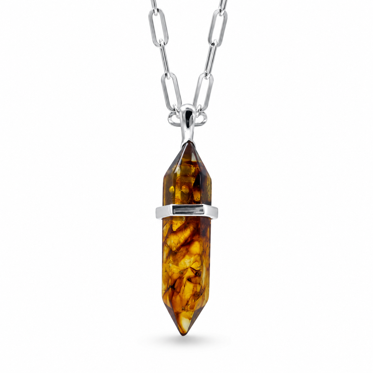 Genuine Baltic Amber Spike Pendant Necklace