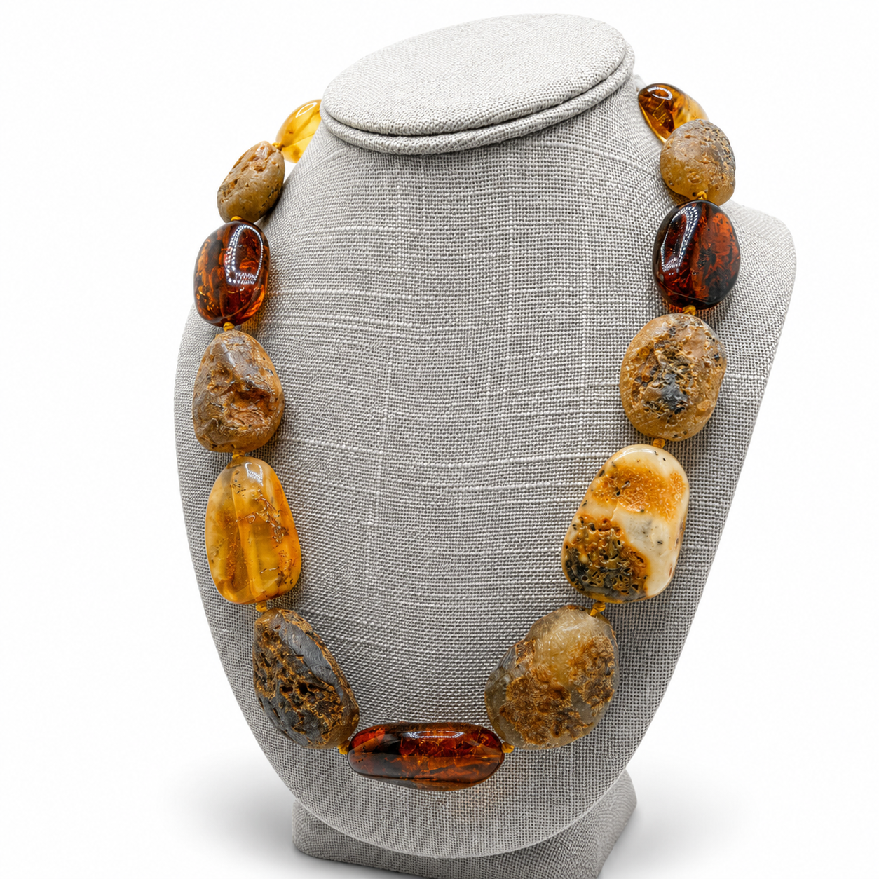 Genuine Baltic Amber Statement Necklace – Large Raw & Polished Amber Stones 
