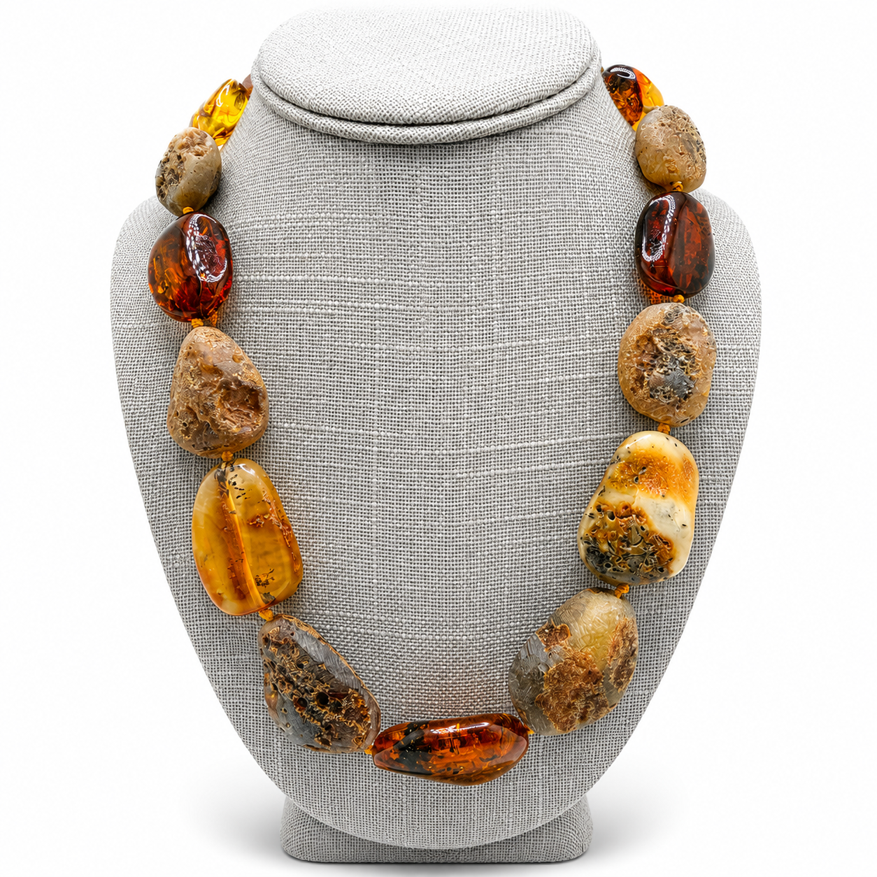 Genuine Baltic Amber Statement Necklace – Large Raw & Polished Amber Stones 