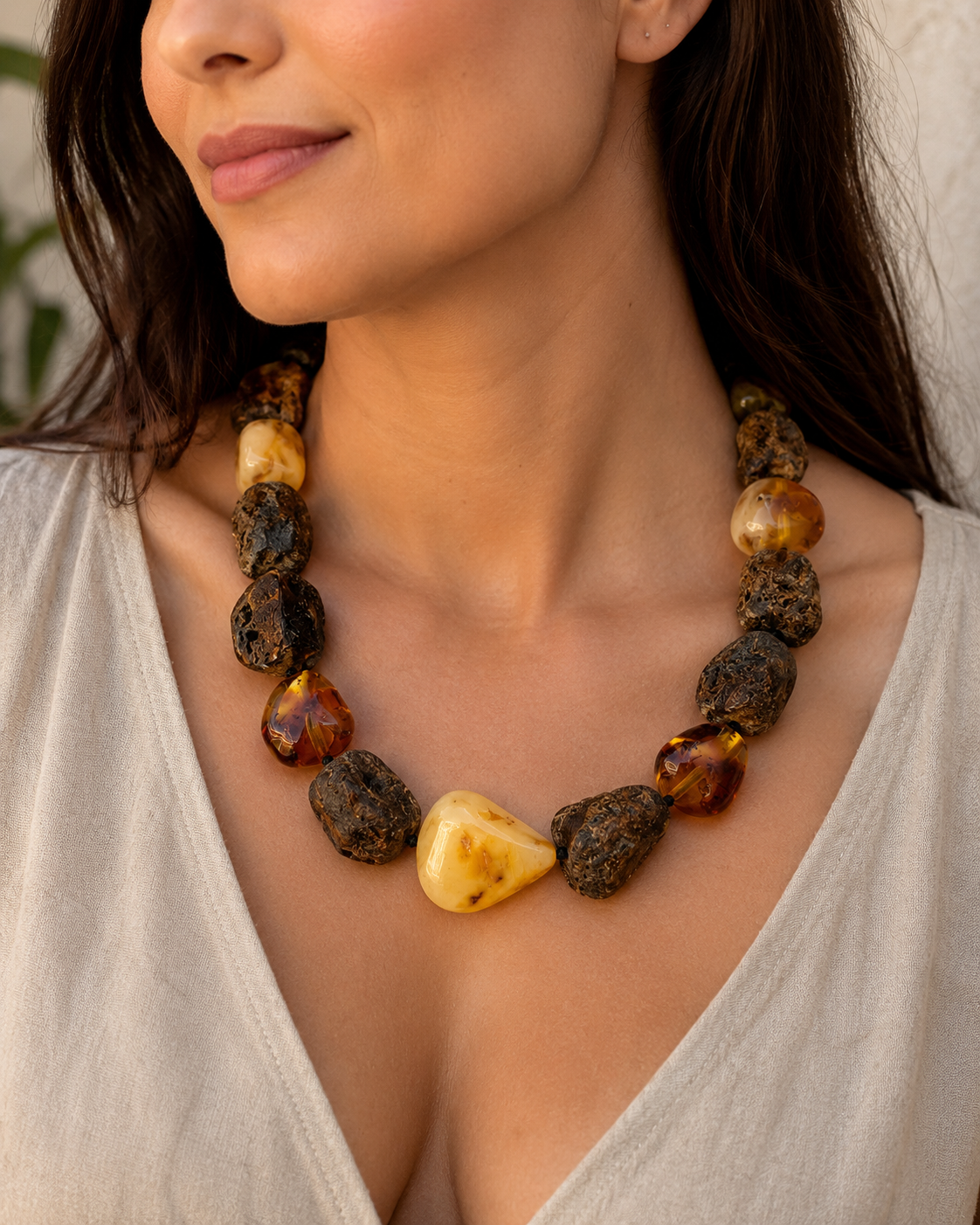 Genuine Baltic Amber Statement Necklace – Raw & Polished Amber Necklace