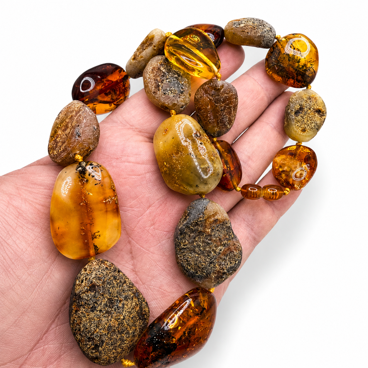 Genuine Baltic Amber Statement Necklace – Large Raw & Polished Amber Stones 