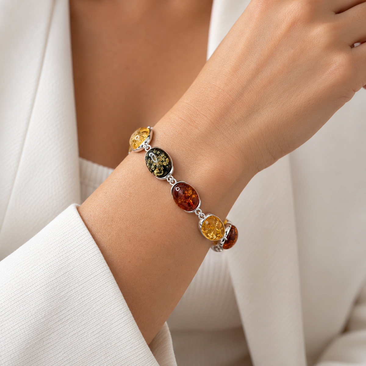 Genuine Baltic Amber Sterling Silver Bracelet