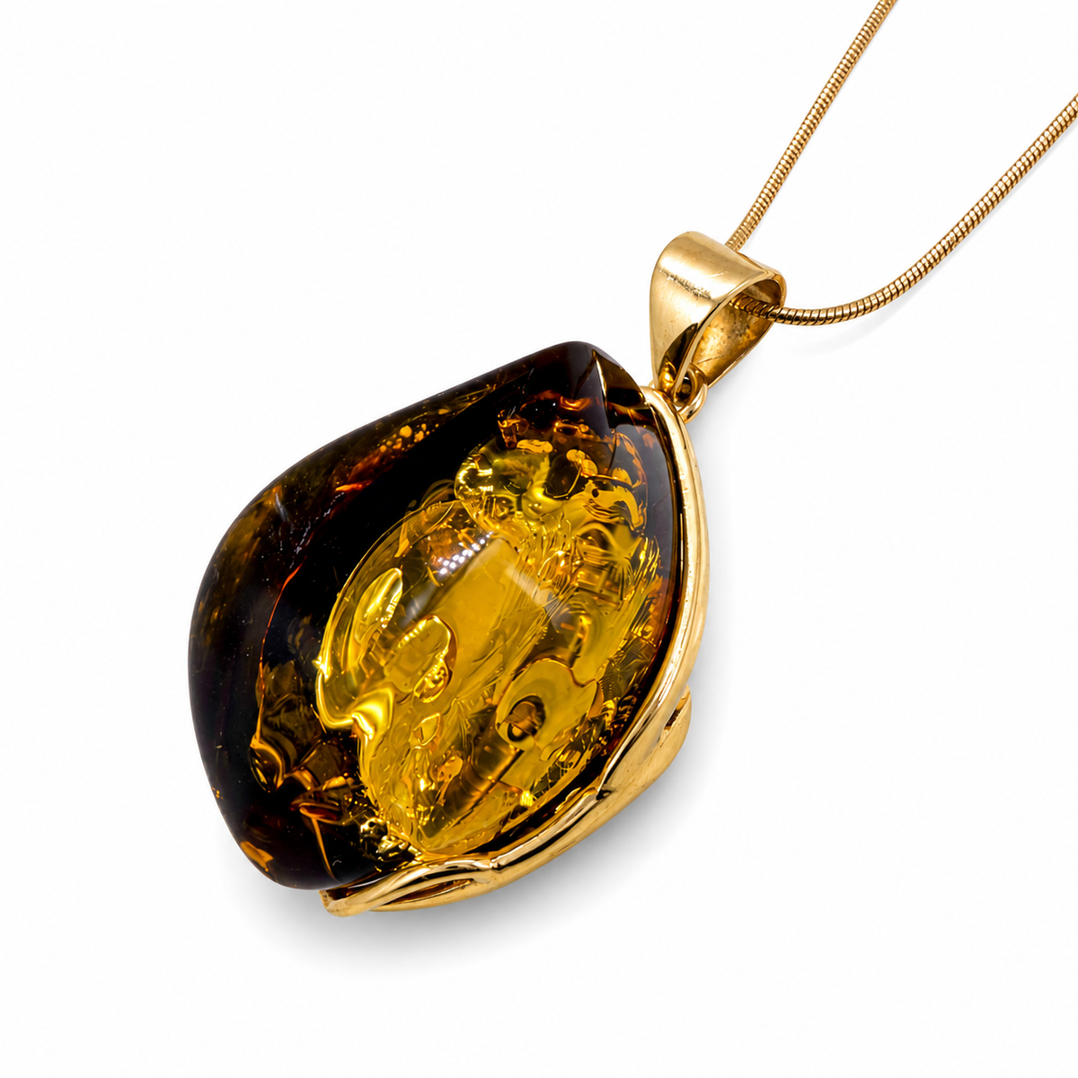 Genuine Green Baltic Amber Pendant – Gold Plated Sterling Silver 