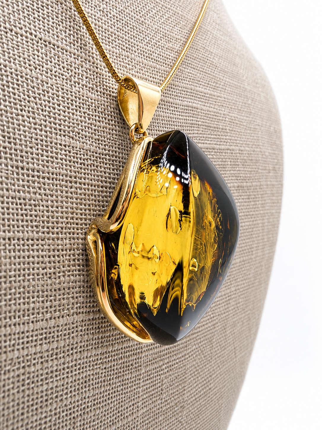 Genuine Green Baltic Amber Pendant – Gold Plated Sterling Silver 