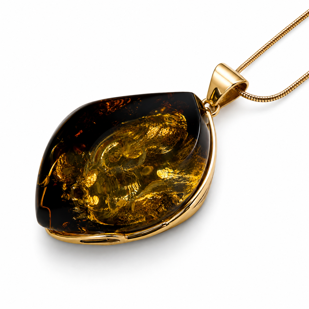 Genuine Green Baltic Amber Pendant – Gold Plated Sterling Silver 