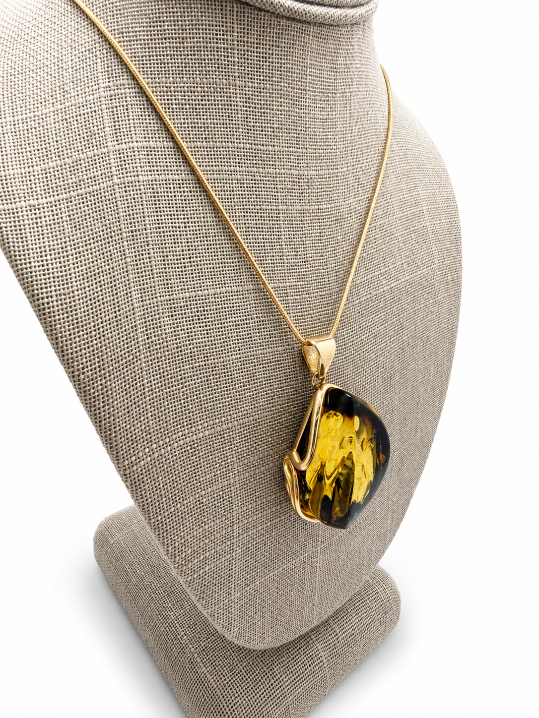 Genuine Green Baltic Amber Pendant – Gold Plated Sterling Silver 