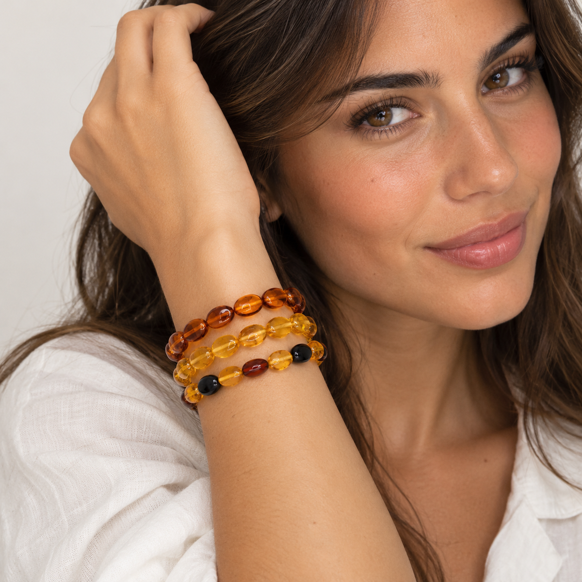Genuine Baltic Amber Stretch Bracelet, Cognac Lemon or Multicolor