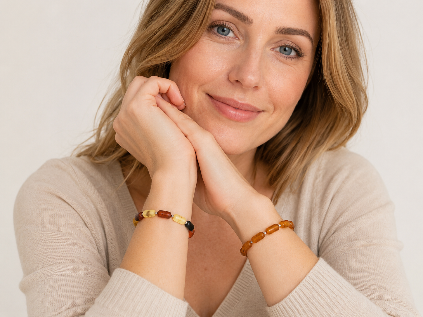Genuine Baltic Amber Stretch Bracelet – Matte Bean Beads