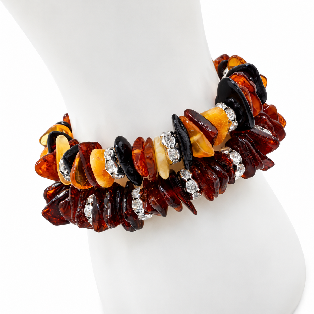 Genuine Baltic Amber Stretch Bracelet | Cognac or Multicolor Amber | CZ Sparkle Spacer Beads | Stackable Jewelry Gift