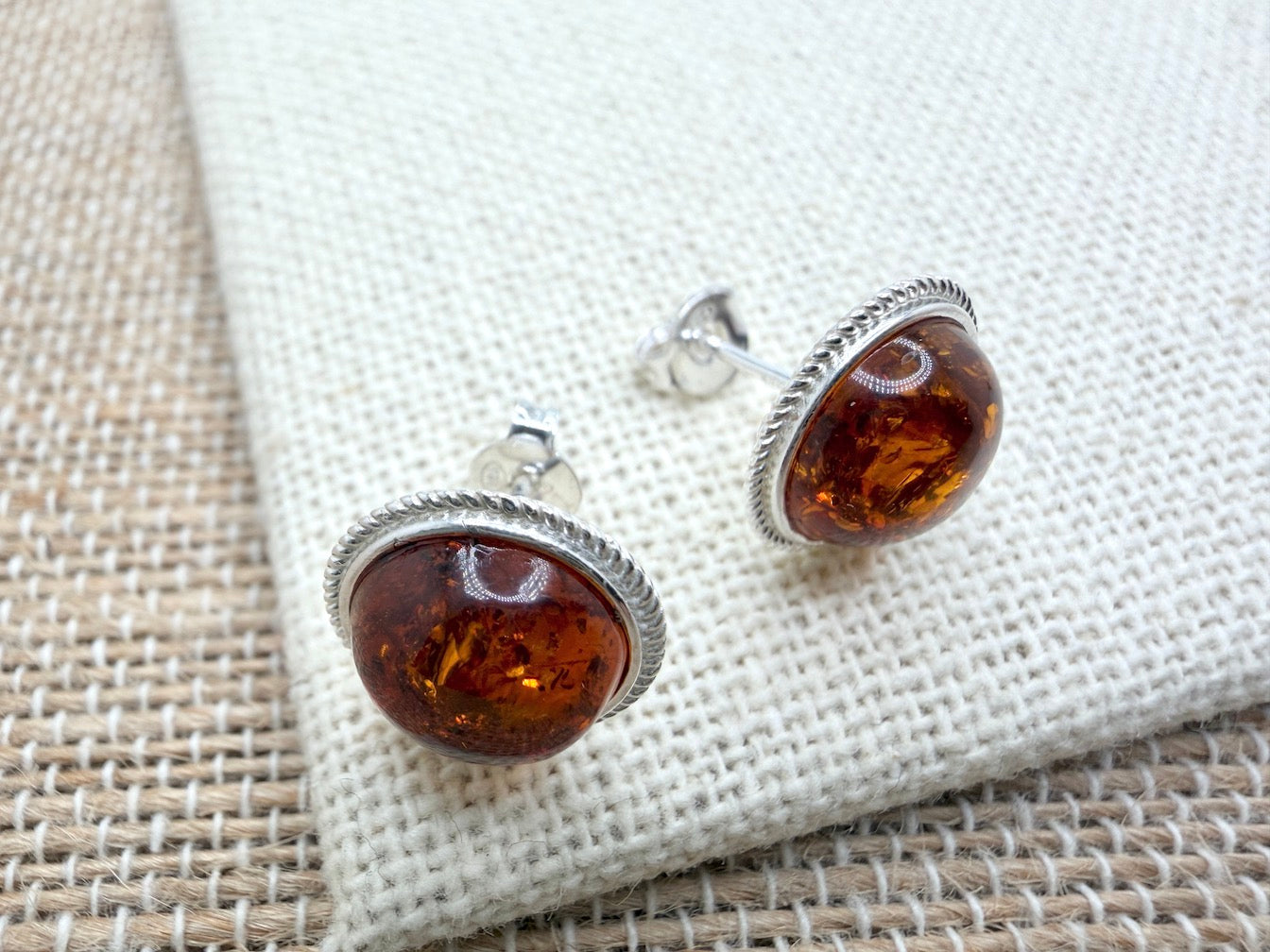 Genuine Baltic Amber Stud Earrings | Sterling Silver | Honey or Green | Handmade in Poland | Everyday Comfort & Style