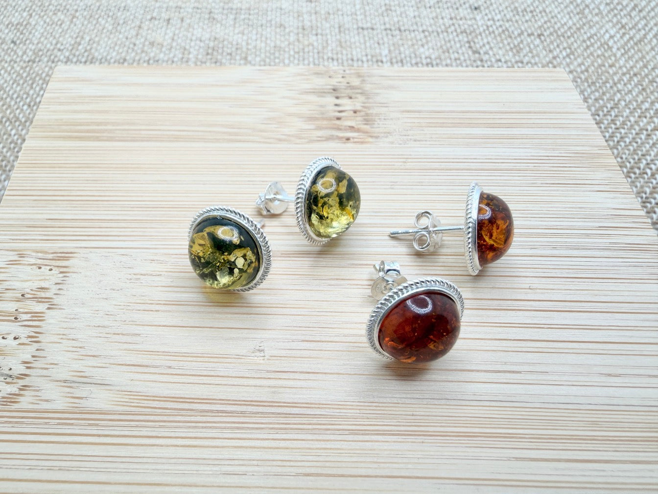 Genuine Baltic Amber Stud Earrings | Sterling Silver | Honey or Green | Handmade in Poland | Everyday Comfort & Style