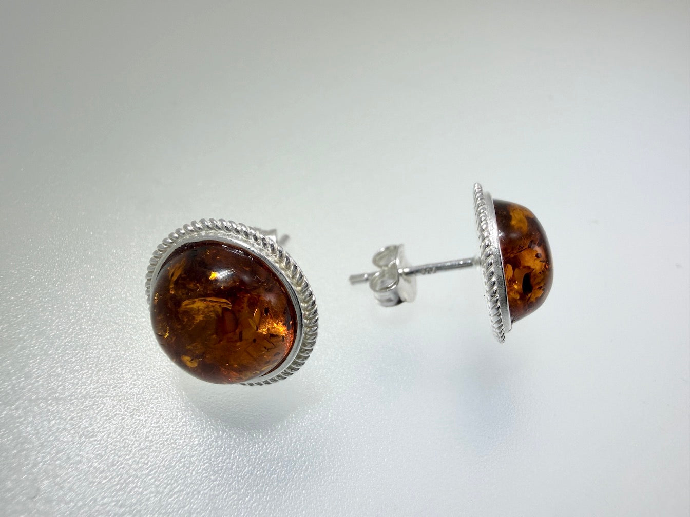 Genuine Baltic Amber Stud Earrings | Sterling Silver | Honey or Green | Handmade in Poland | Everyday Comfort & Style