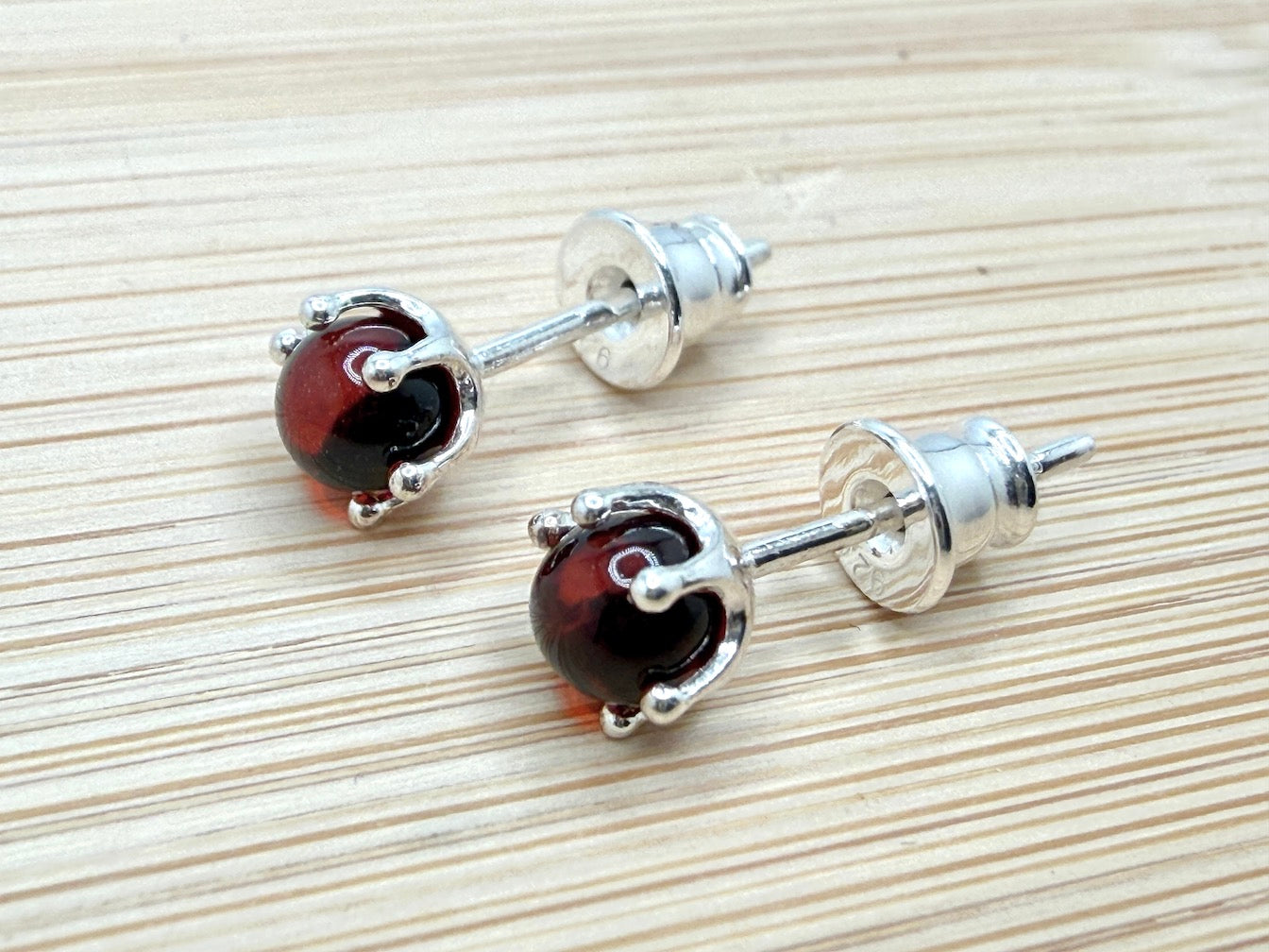 Genuine Baltic Amber Stud Post Earrings | 6mm Round | Honey • Lemon • Cherry • Black | Sterling Silver Posts | Everyday Classic