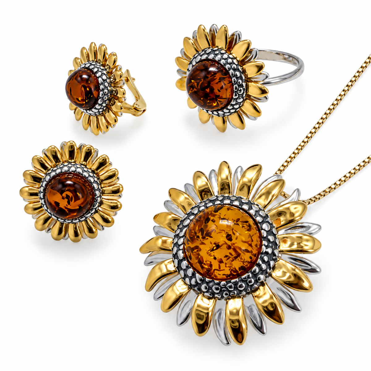 Genuine Baltic Amber Sunflower Jewelry Collection