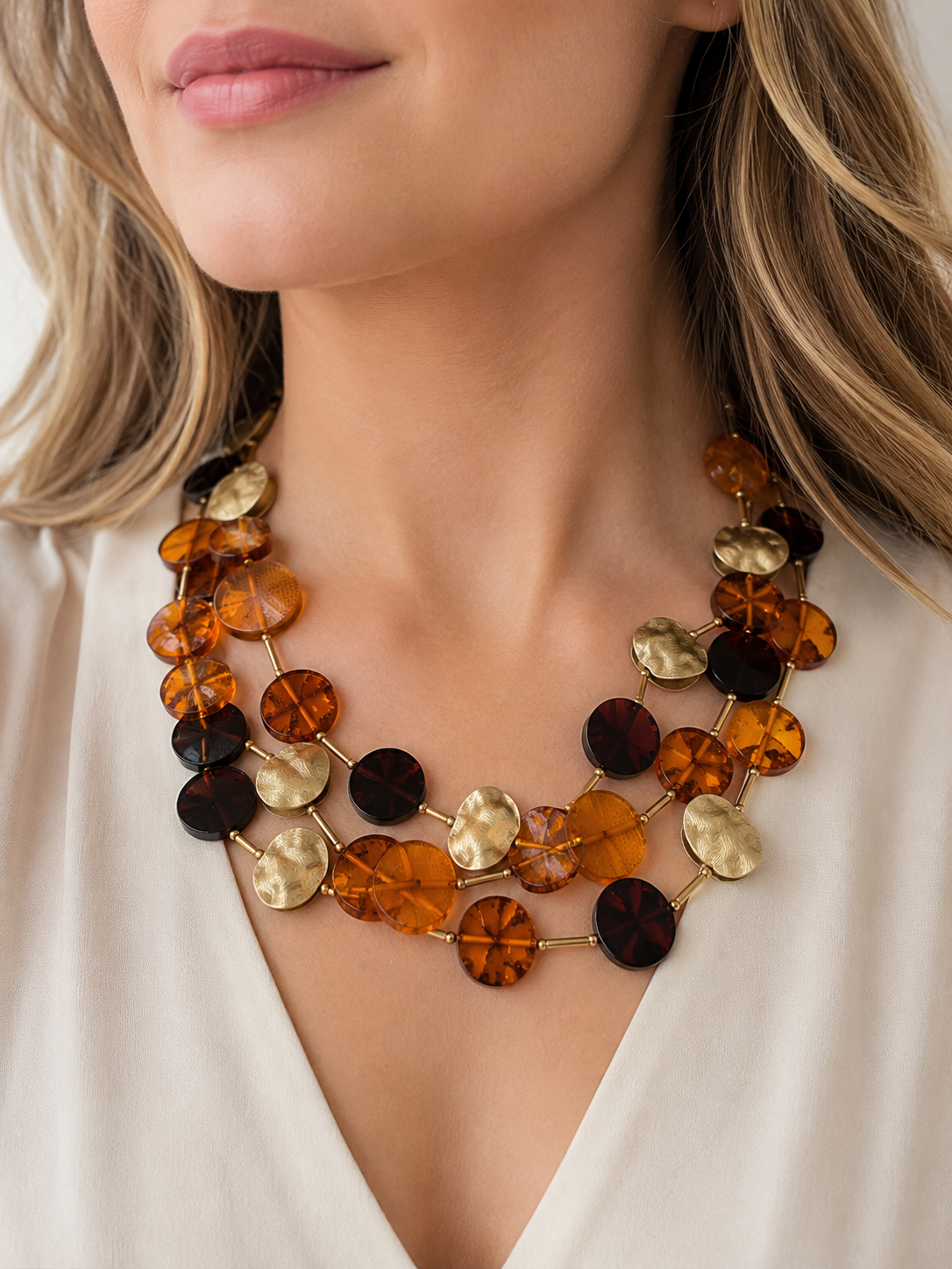 Genuine Baltic Amber Triple Strand Ombre Necklace
