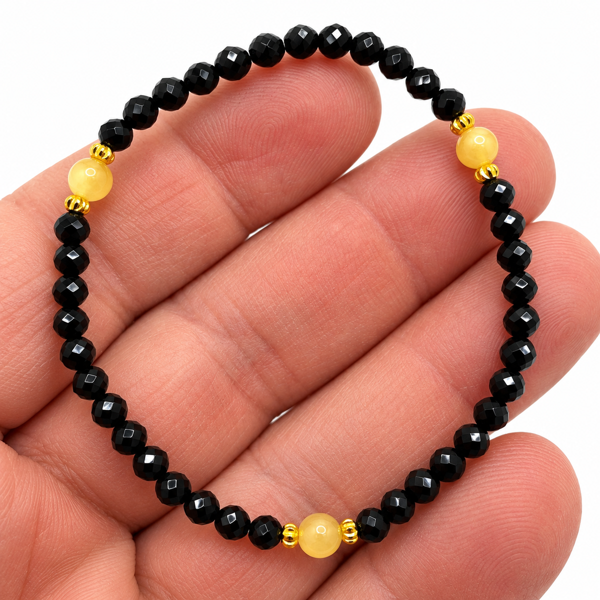Genuine Baltic Amber & Black Hematite Stretch Bracelet