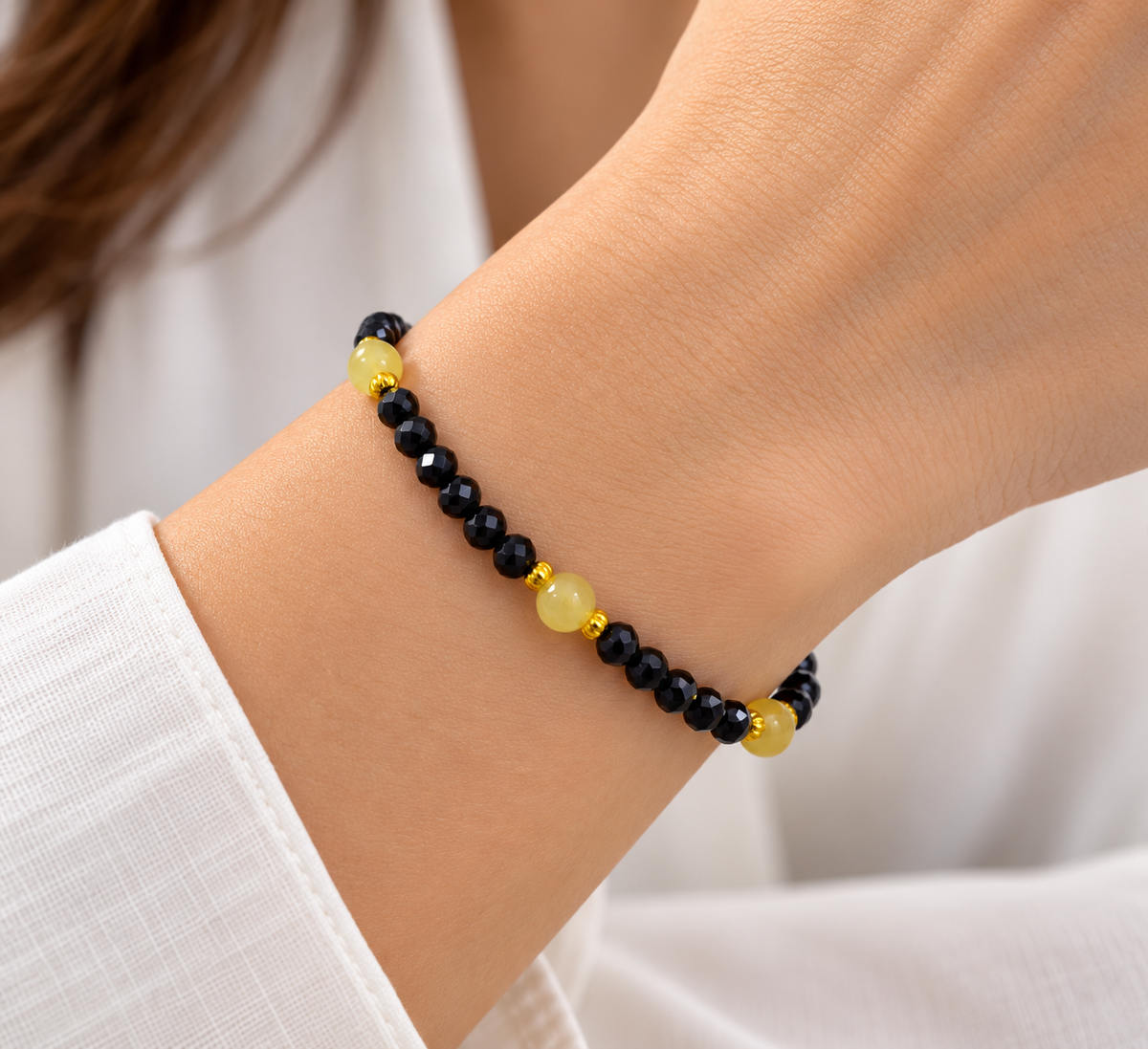 Genuine Baltic Amber & Black Hematite Stretch Bracelet