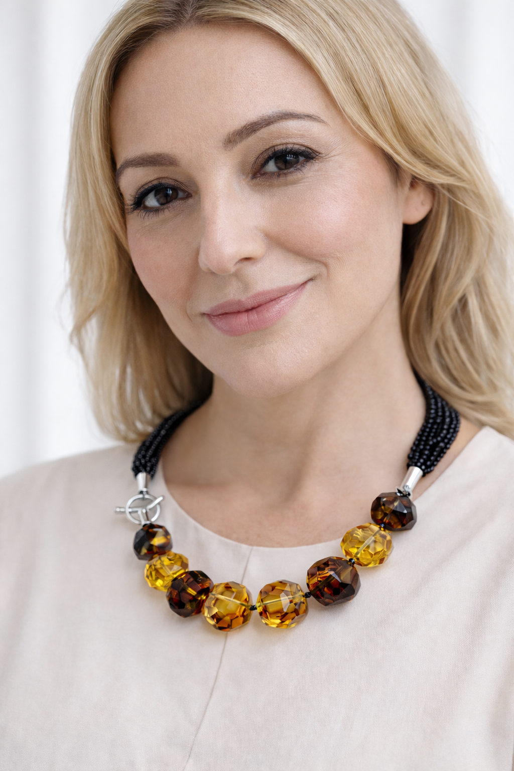Genuine Baltic Amber & Black Onyx Statement Necklace