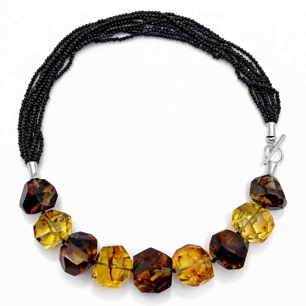 Genuine Baltic Amber & Black Onyx Statement Necklace