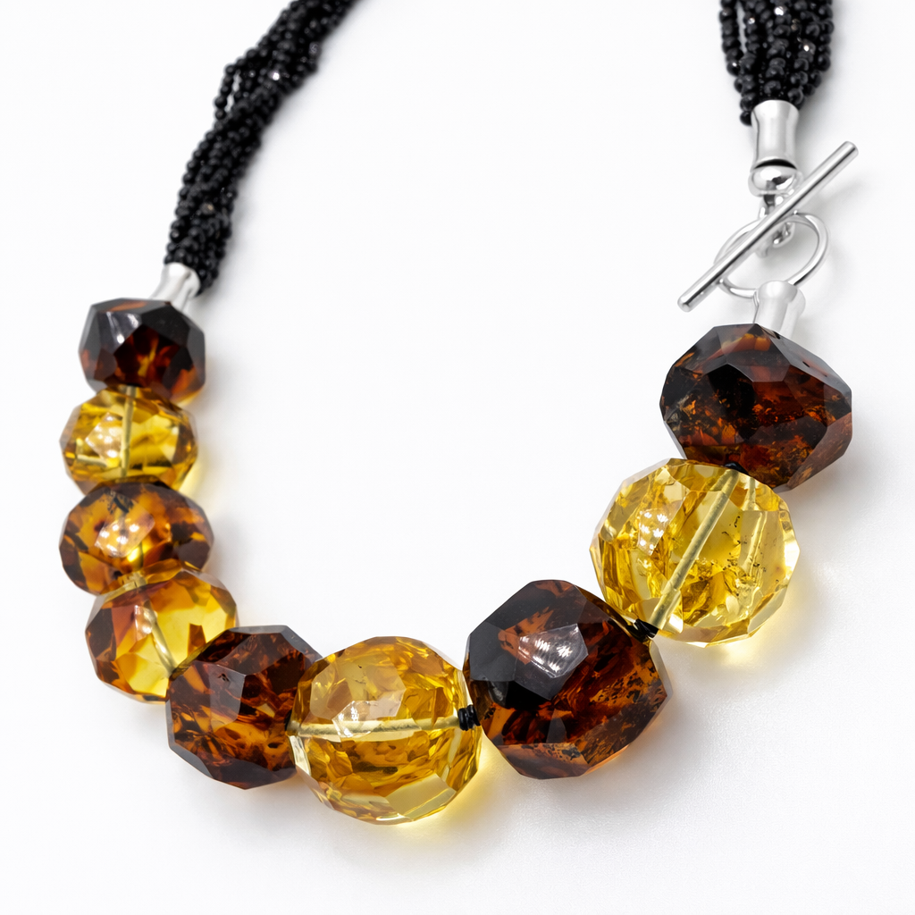 Genuine Baltic Amber & Black Onyx Statement Necklace