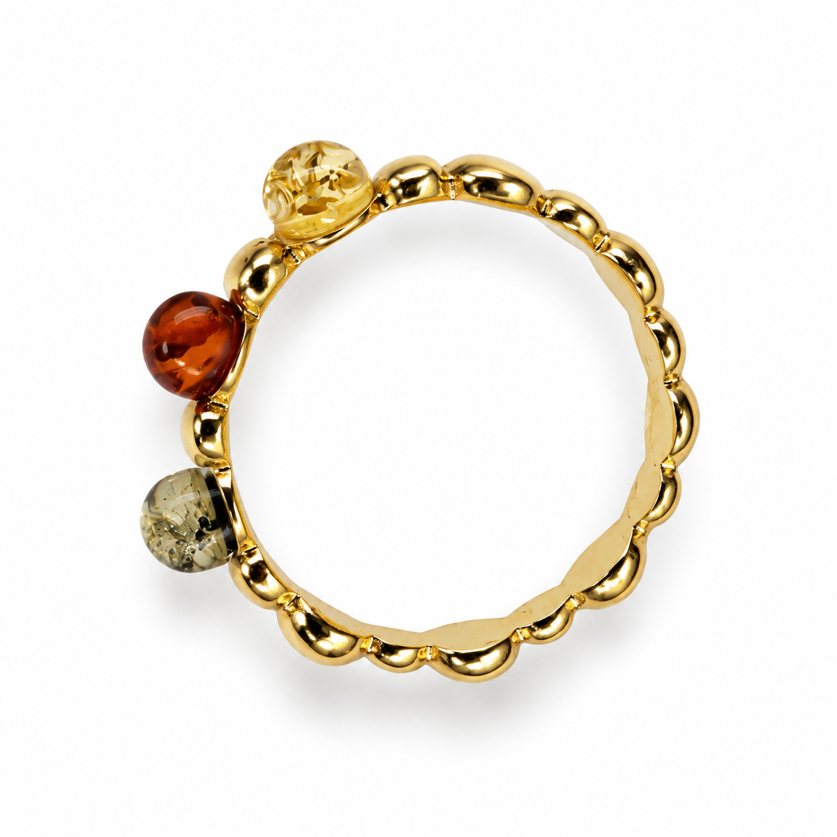 Genuine Baltic Amber & Gold Plated Sterling Silver Band Ring