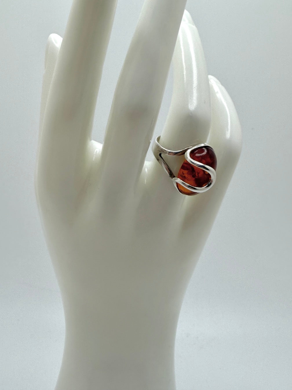 Genuine Baltic Amber & Sterling Silver Adjustable Wrap Ring