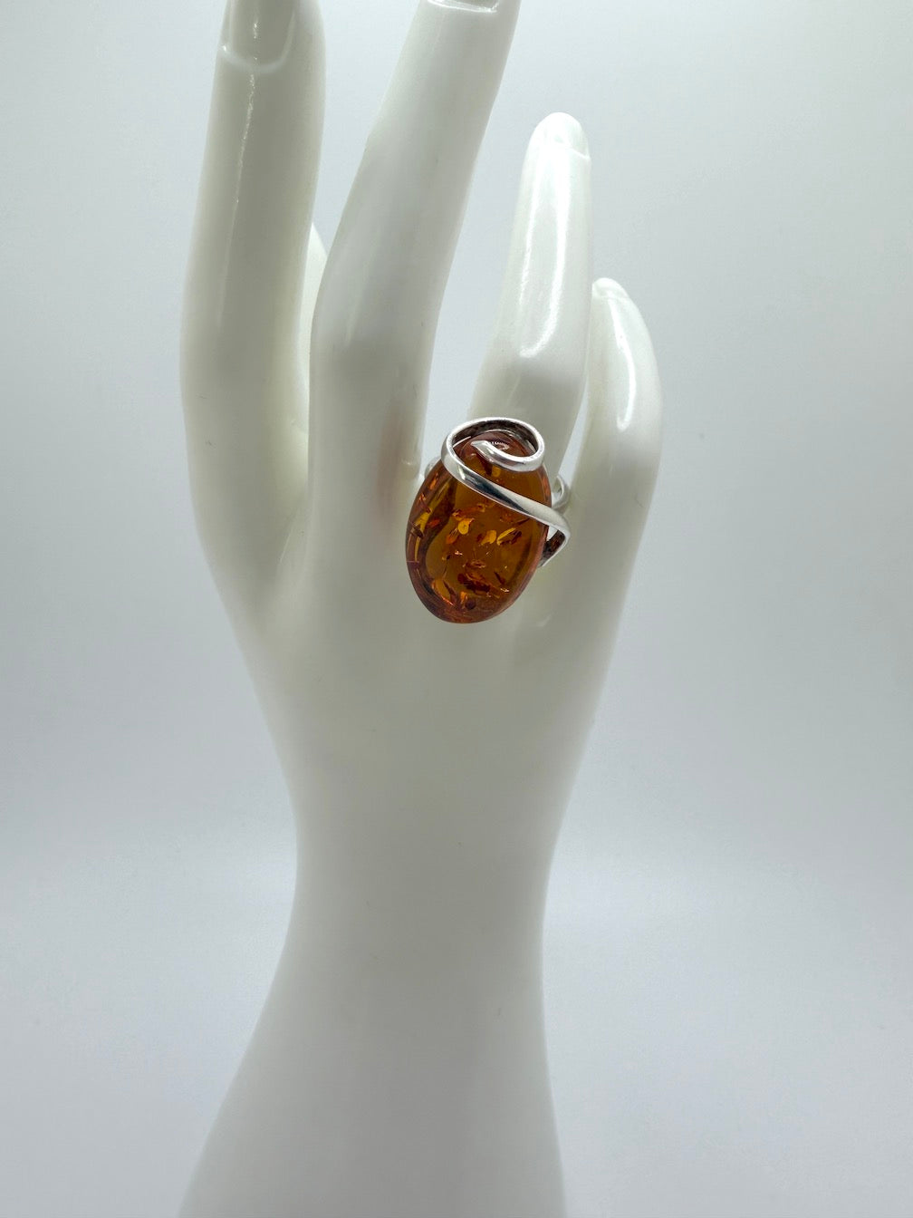Genuine Baltic Amber & Sterling Silver Adjustable Wrap Ring