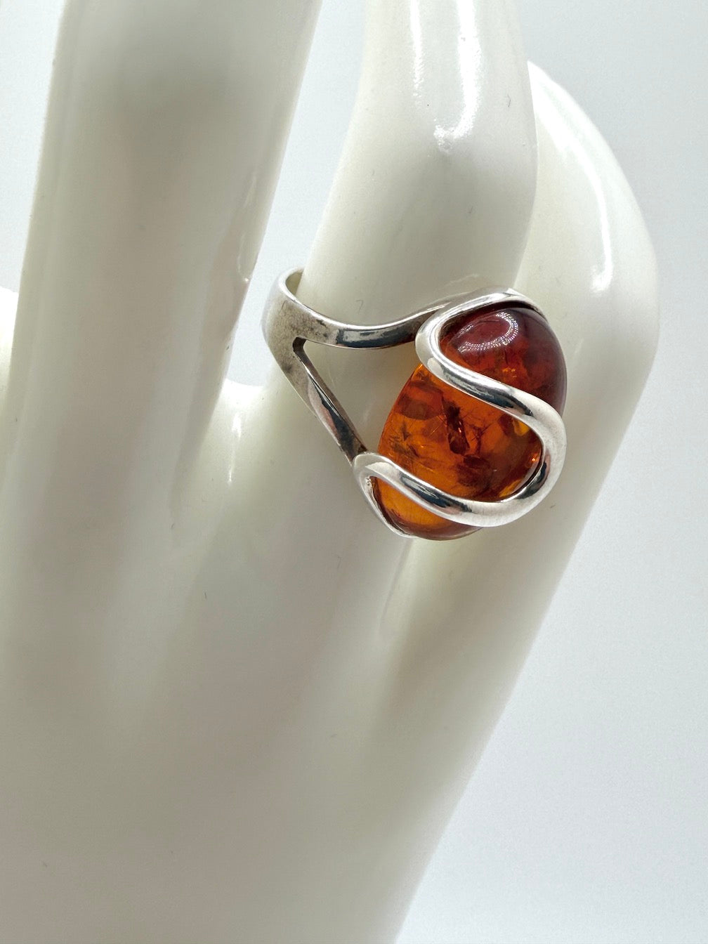 Genuine Baltic Amber & Sterling Silver Adjustable Wrap Ring