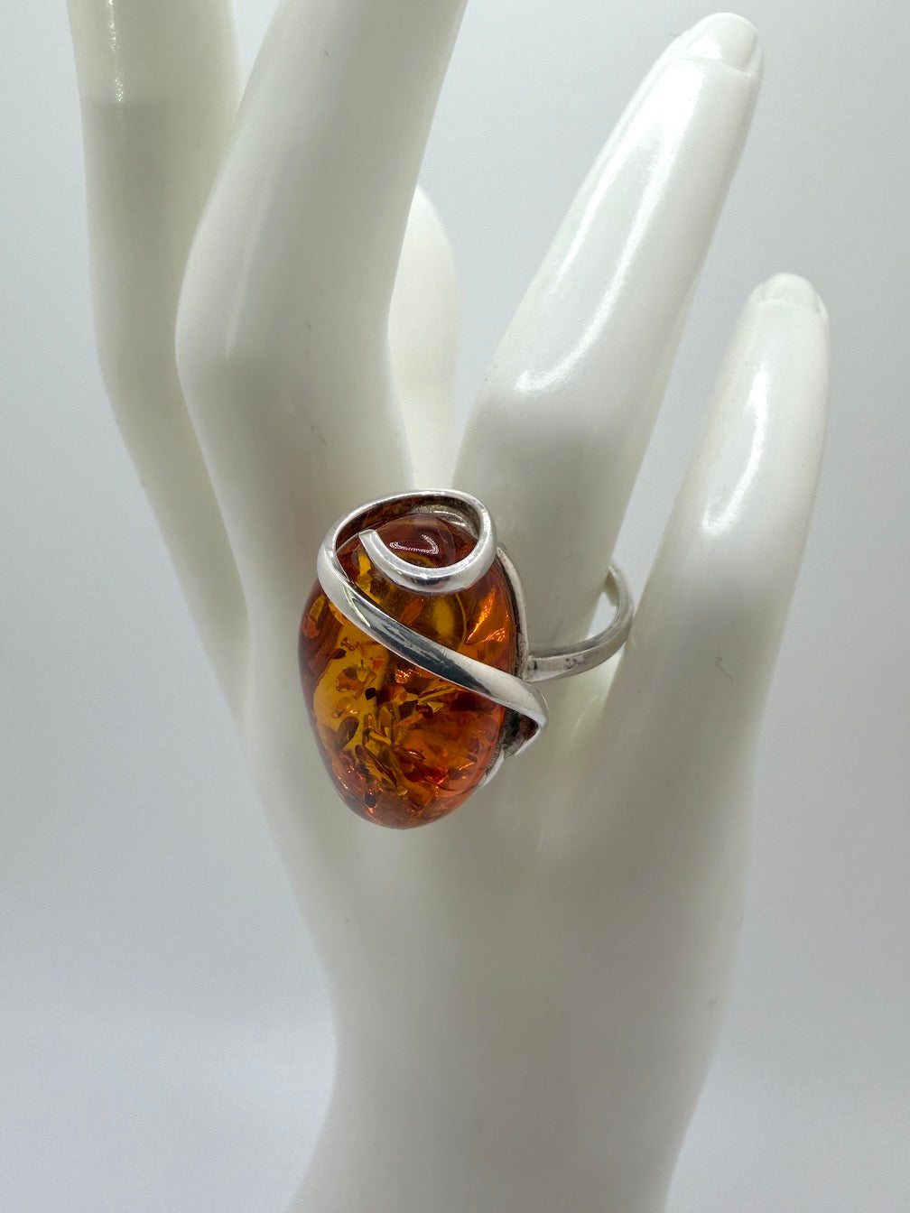 Genuine Baltic Amber & Sterling Silver Adjustable Wrap Ring