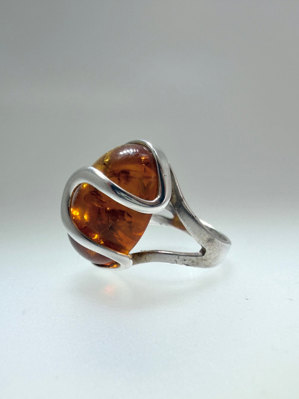 Genuine Baltic Amber & Sterling Silver Adjustable Wrap Ring