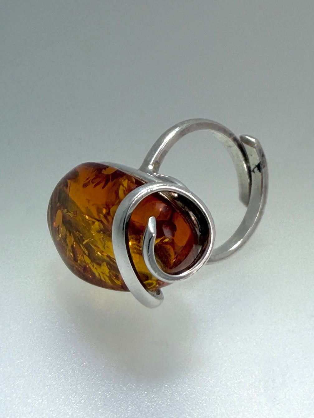 Genuine Baltic Amber & Sterling Silver Adjustable Wrap Ring