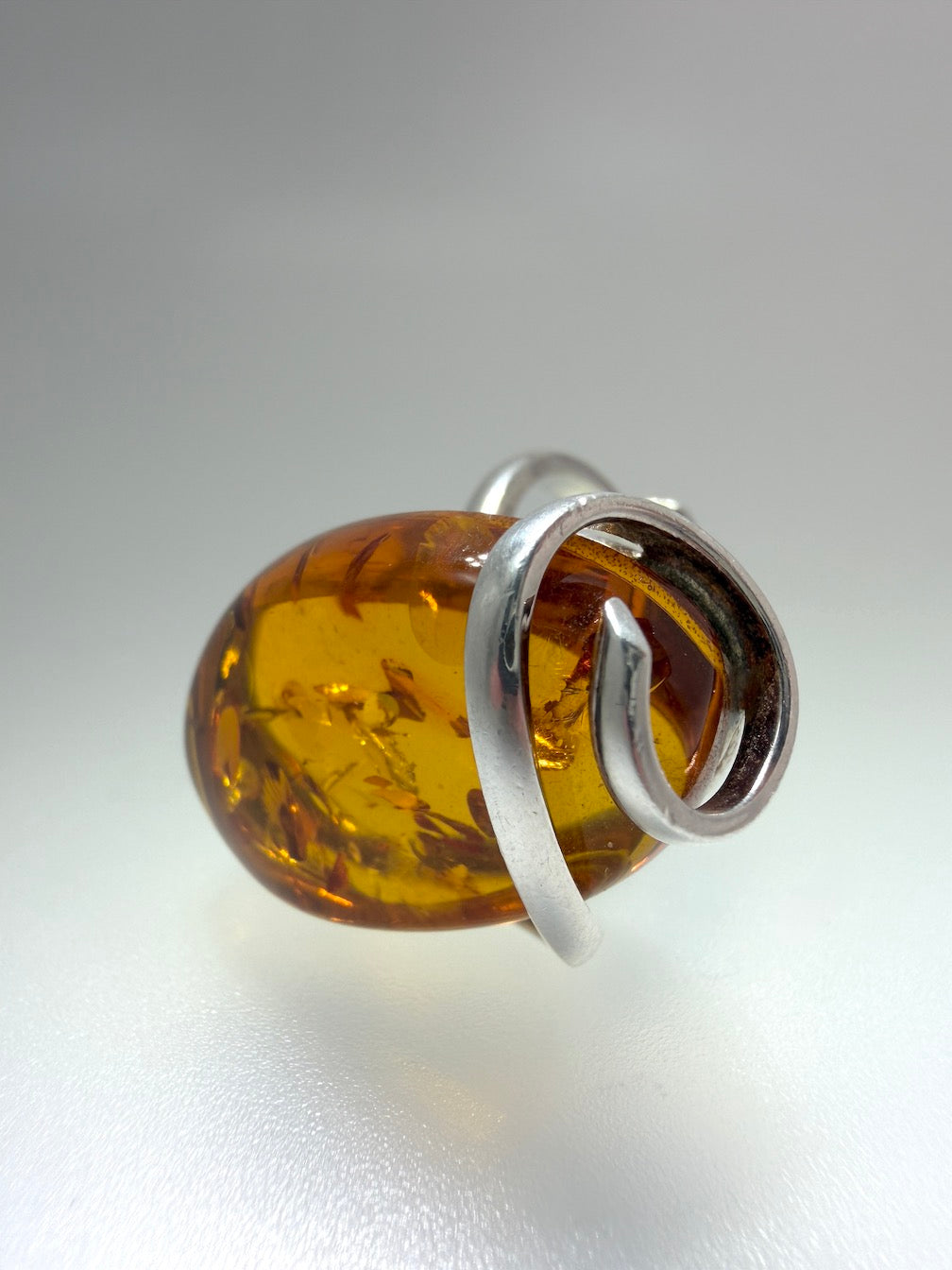 Genuine Baltic Amber & Sterling Silver Adjustable Wrap Ring