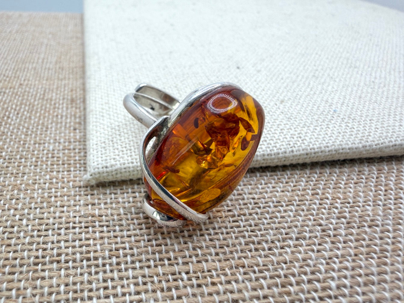 Genuine Baltic Amber & Sterling Silver Adjustable Wrap Ring