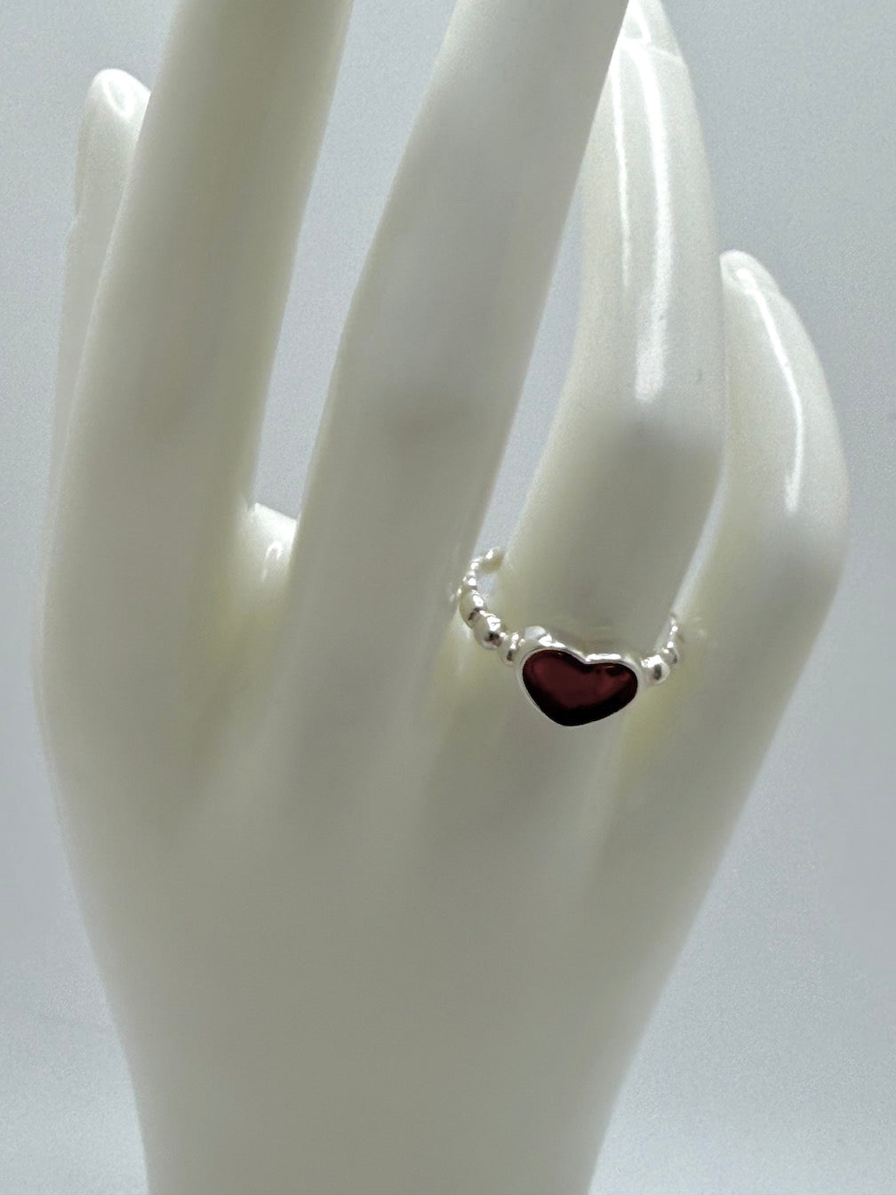 Genuine Baltic Amber & Sterling Silver Heart Band Ring – Cognac or Green Amber