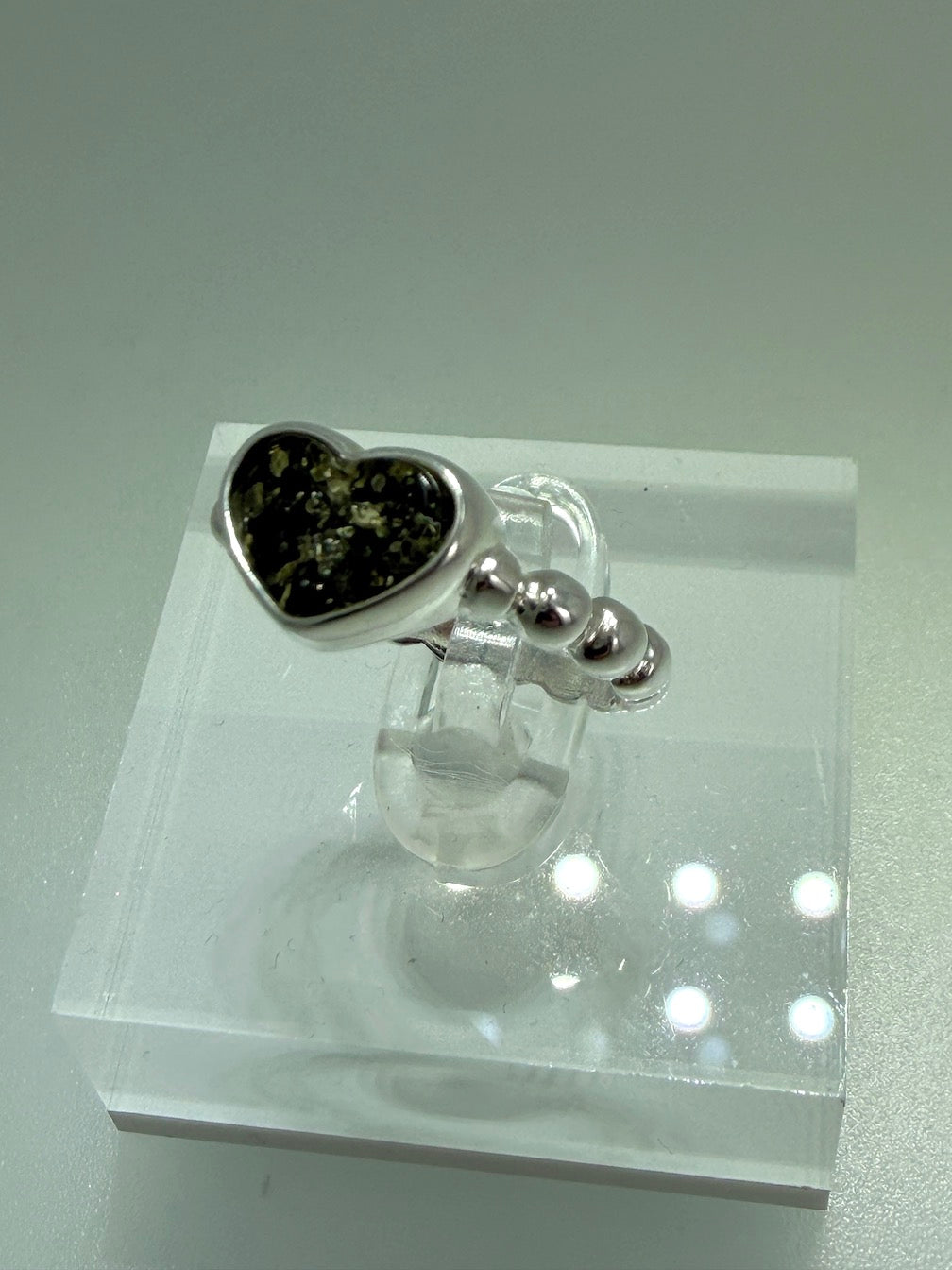 Genuine Baltic Amber & Sterling Silver Heart Band Ring – Cognac or Green Amber