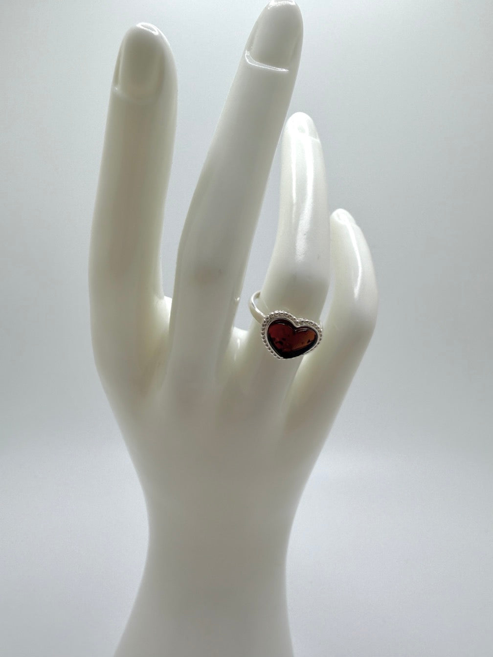 Genuine Baltic Amber & Sterling Silver Heart Ring – Cognac Amber