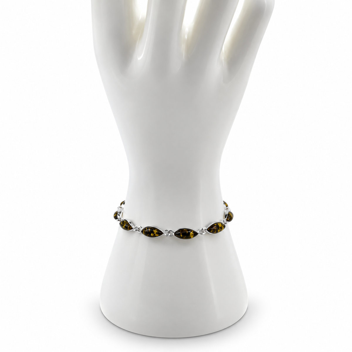 Genuine Baltic Amber & Sterling Silver Marquise Link Bracelet