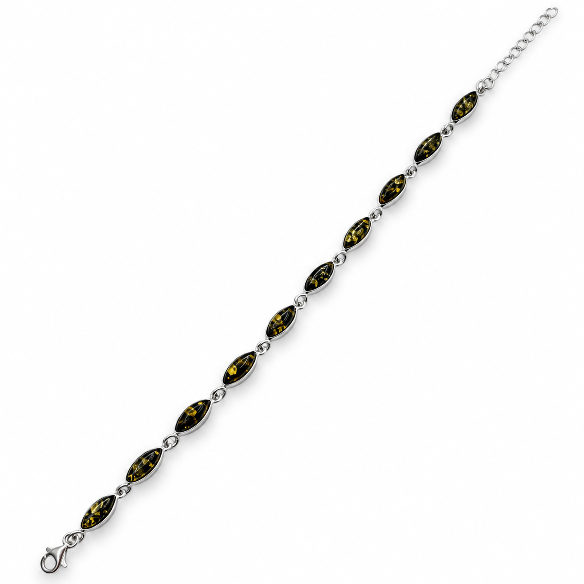 Genuine Baltic Amber & Sterling Silver Marquise Link Bracelet