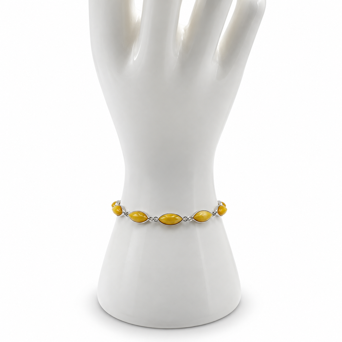 Genuine Baltic Amber & Sterling Silver Marquise Link Bracelet