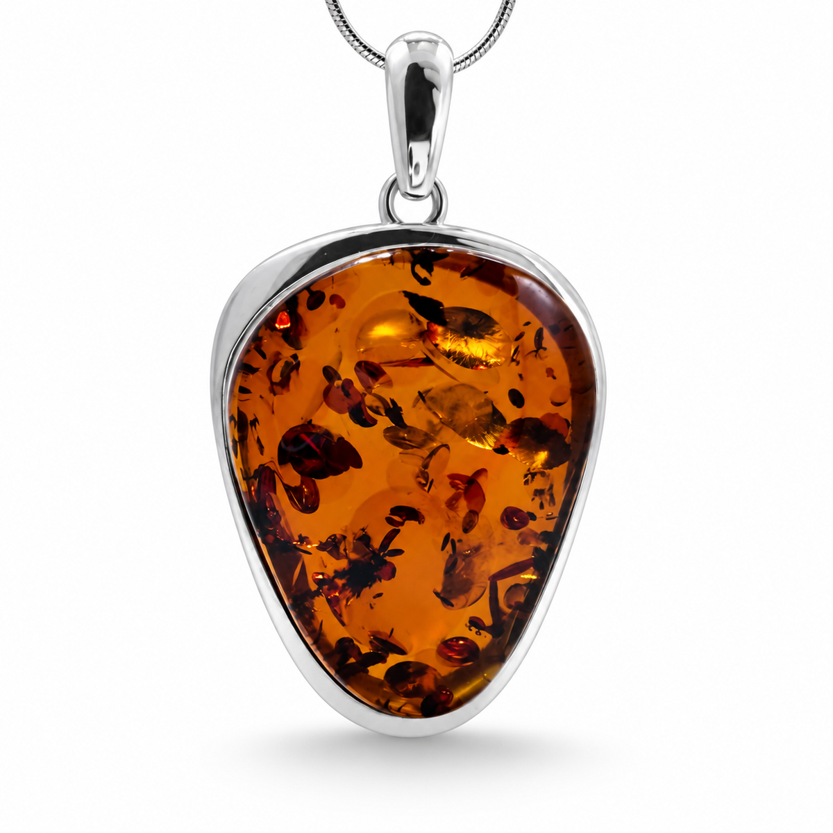 Genuine Baltic Amber & Sterling Silver Modern Pendant 