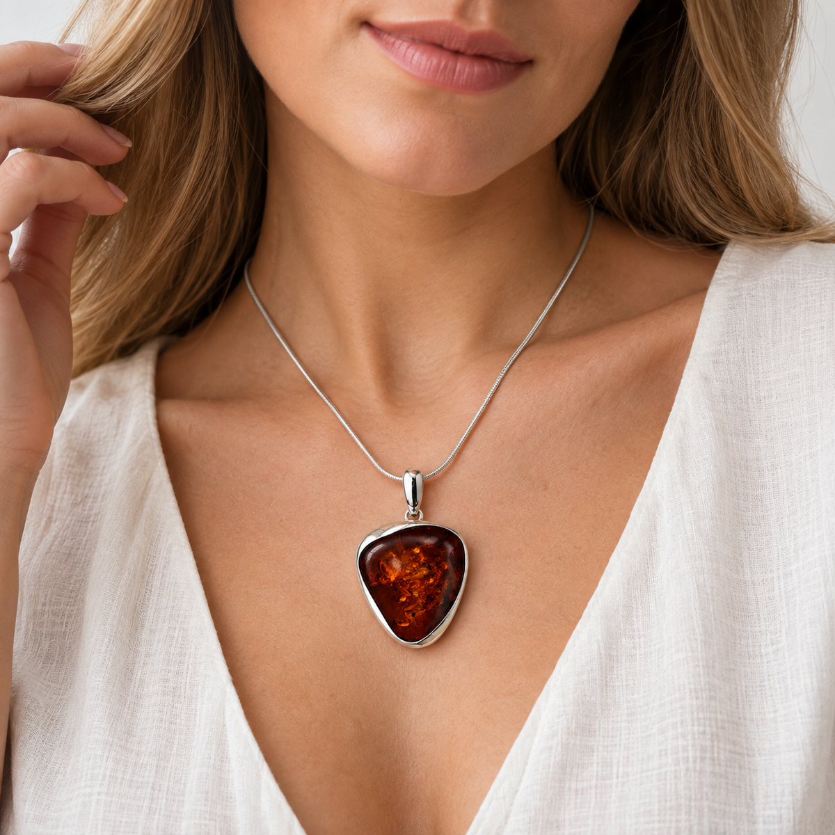 Genuine Baltic Amber & Sterling Silver Modern Pendant 